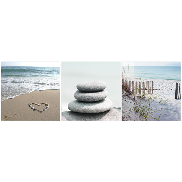 East Urban Home Gerahmte Kunstoffbilder Strand in Blau/Weiß | Wayfair.de